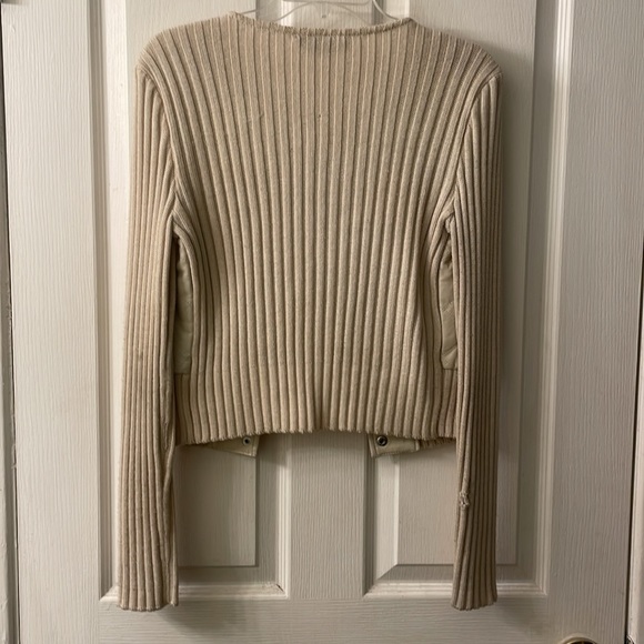 BCBG Cream leather and knit snap button long-sleeve quilted jacket size medium - Picture 9 of 11